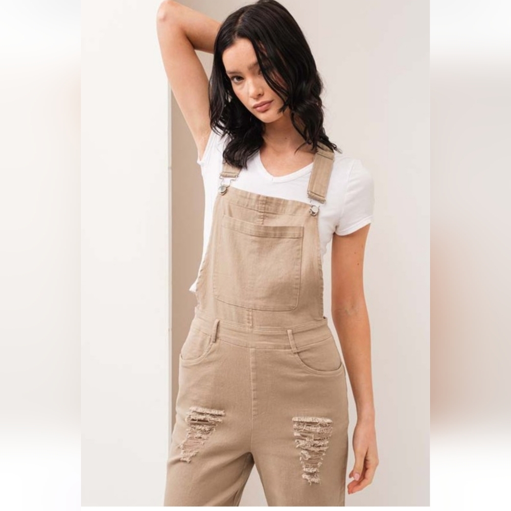 Better Be Denim Jumpsuit Overalls Taupe NWT